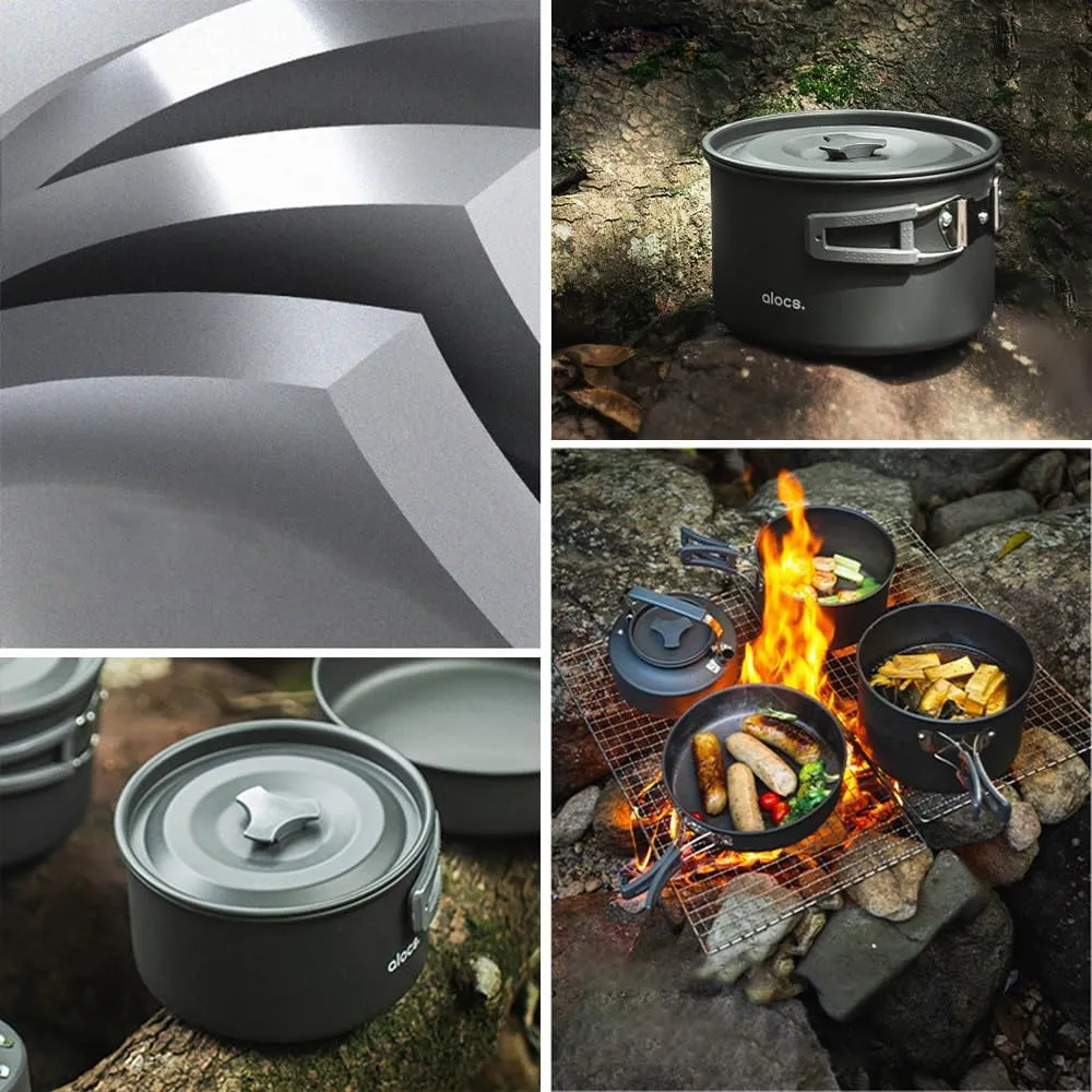 Camping Cooking Pot Aluminum Alloy Camping Cookware with Folding Handle for Camping Picnic Hiking