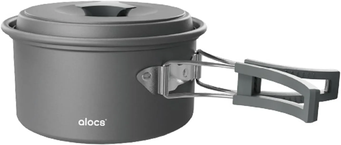 Camping Cooking Pot Aluminum Alloy Camping Cookware with Folding Handle for Camping Picnic Hiking