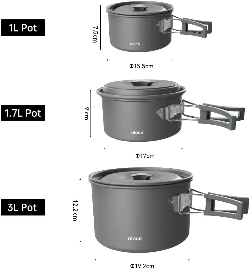 Camping Cooking Pot Aluminum Alloy Camping Cookware with Folding Handle for Camping Picnic Hiking