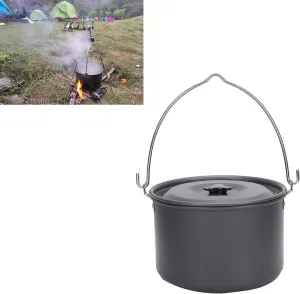 Camping Cooking Pot Hanging Pan Cookware Portable Aluminum Alloy Cooking Pan for Outdoor Picnic Hiking BBQ for 5-8 Person