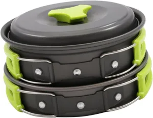 Camping Cookware Included Carry Bag Foldable Handle Outdoor Cook Gear Pot Pan Camping Cooking Set for Travel Hiking Picnic, Green