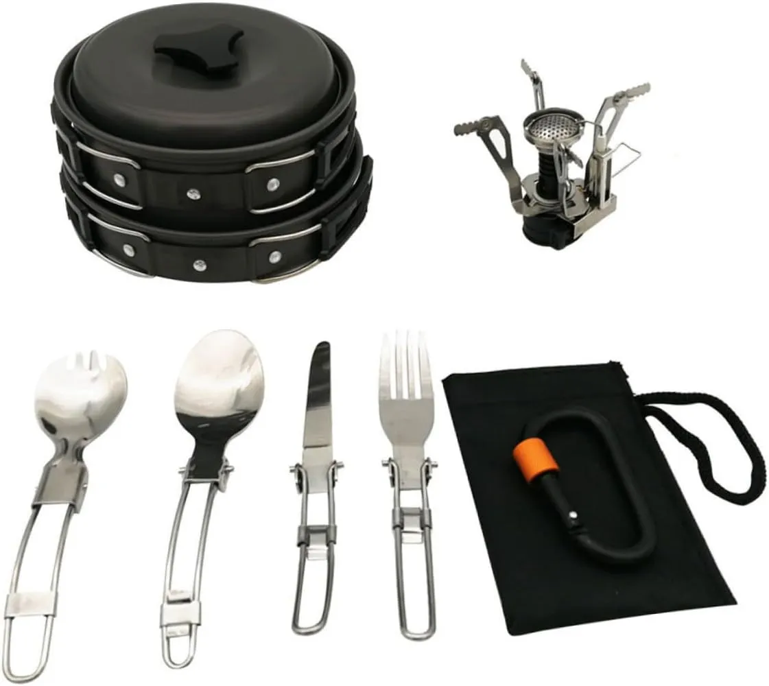 Camping Cookware Portable 1 Set Cooking Utensil Set Camping Hiking Pan Set
