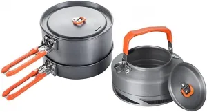 Camping Cookware Set – Heat Exchanger Pot, Fry Pan, Kettle, Compact Design Outdoor Tableware for Hiking, Picnic, and Family Camping