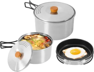 Camping Cookware Set Portable Camping Cooking Set 304 Stainless Steel Camping Pots and Pans Set Campfire Cooking Equipment with Storage Bag for Outdoor Camping Hiking Picnic for 2-3