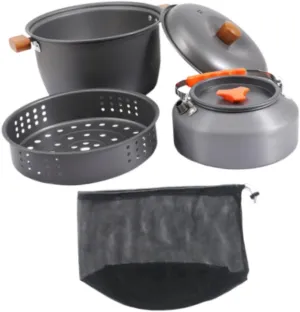 Camping Cookware Steaming Pot Portable Supplies with Wooden Handle Utensils Cooking Gear Coffee Pot for Picnic Hiking Camping
