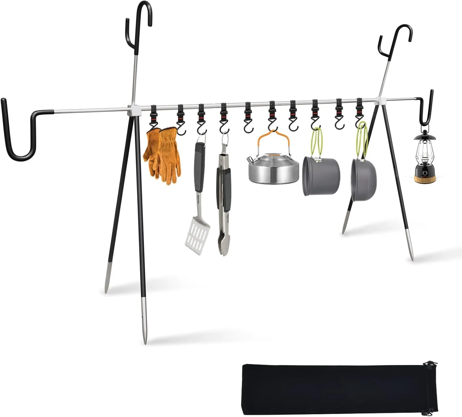 Camping Hanging Rack, Foldable Cookware Storage with 10 Hooks, Portable Outdoor Multifunction Camping Folding Rack for BBQ Picnic Outdoor Party