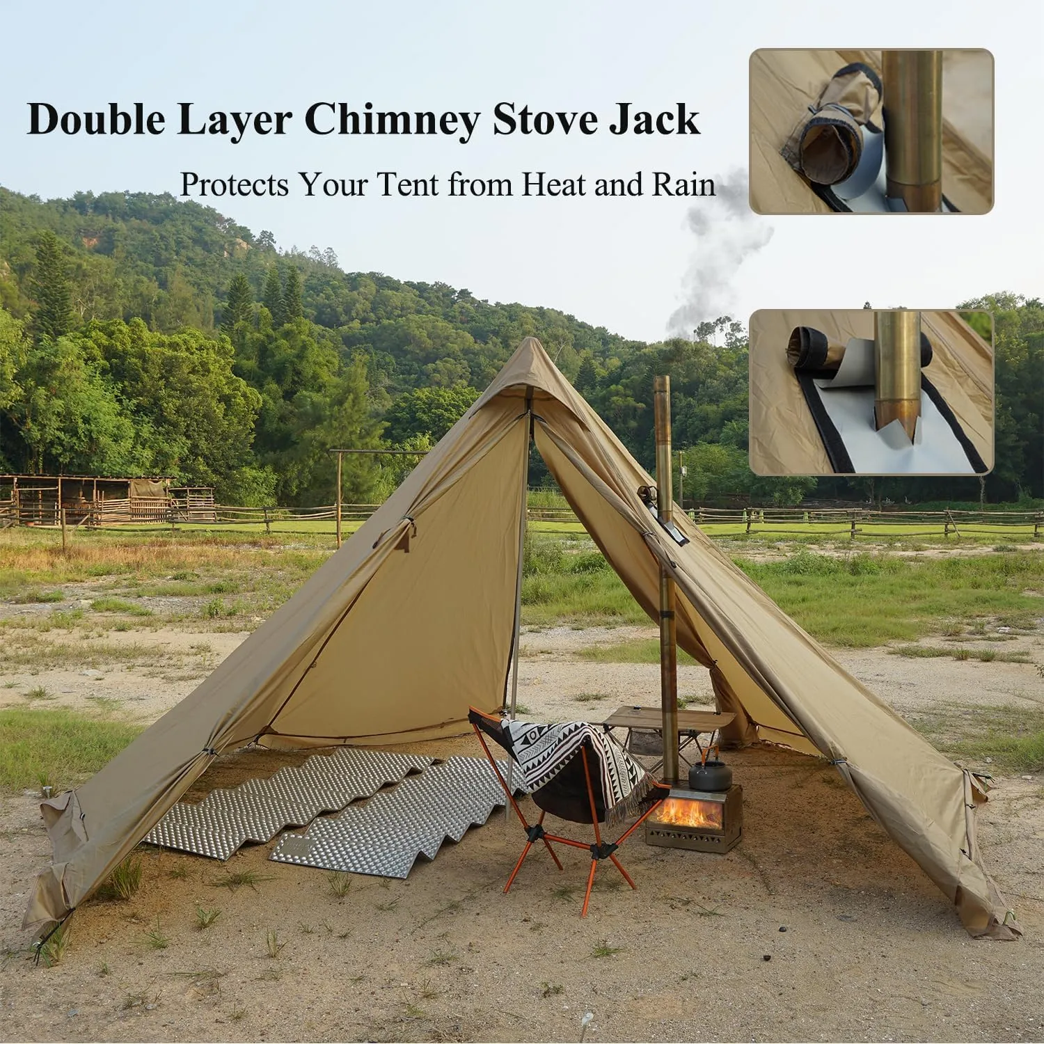Camping Hot Tent with Wood Stove Jack Winter Teepee Tent 4 Season Backpacking Tent for Survival Hunting Military Fishing