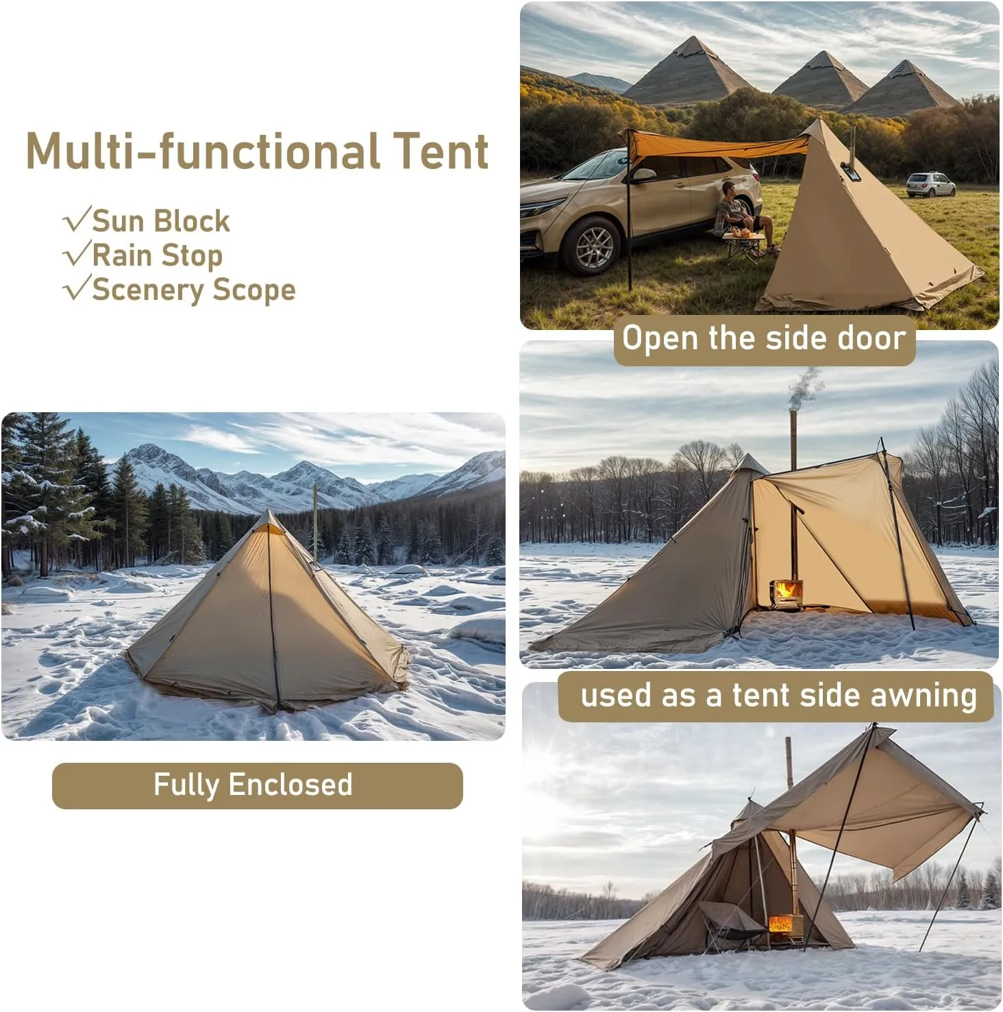 Camping Hot Tent with Wood Stove Jack Winter Teepee Tent 4 Season Backpacking Tent for Survival Hunting Military Fishing