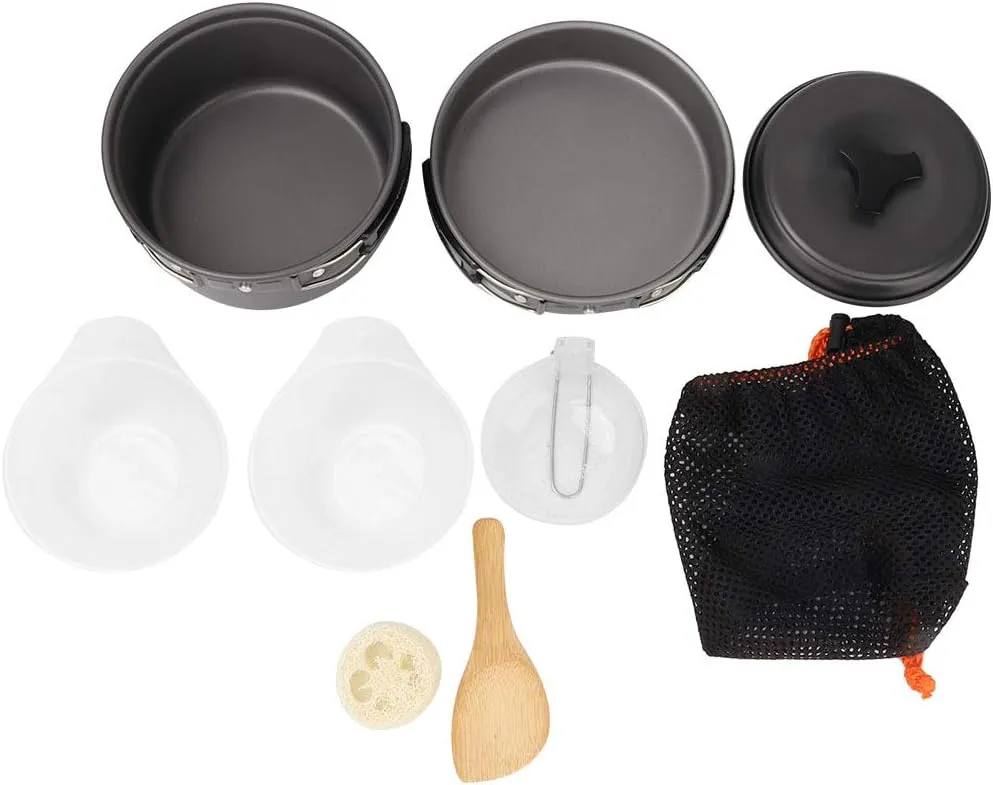 Camping Picnic Pot Set, Outdoors Lightweight Portable Folding Pan Aluminum Alloy Cookware Kit Hiking Pot