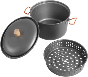 Camping Pot - Aluminum Alloy Camping Cook Pot, Camping Cookware, Large Capacity Steaming Cookware, Heat-Resistant Portable Picnic Gear Lightweight Boiling Camp Steamer for Outdoor Travel Hiking