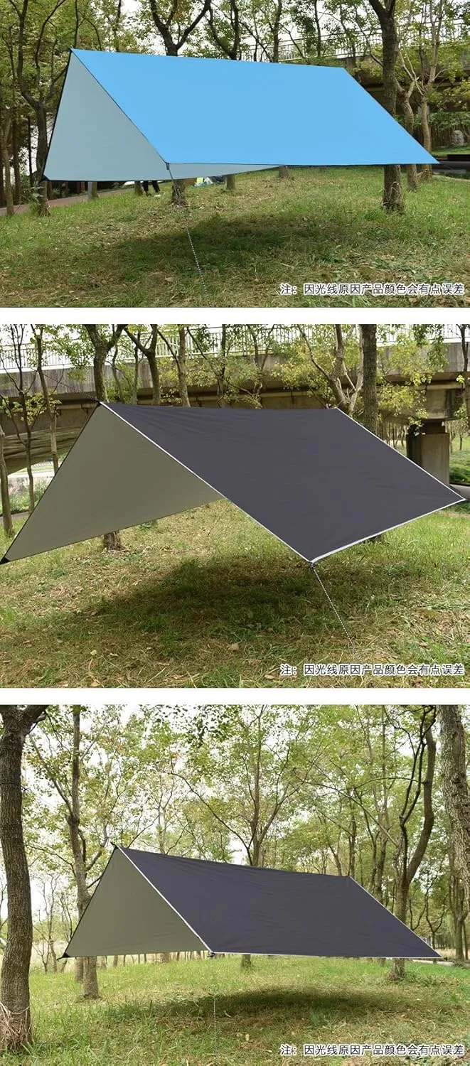 Camping Tarp, Large Camping Tent Tarp Outdoor Waterproof Flame Retardant Hammock Rain Fly Backpacking Tent Tarp Shelter for Hiking Travel Picnic, Lightweight and UV Resistant (Khaki)