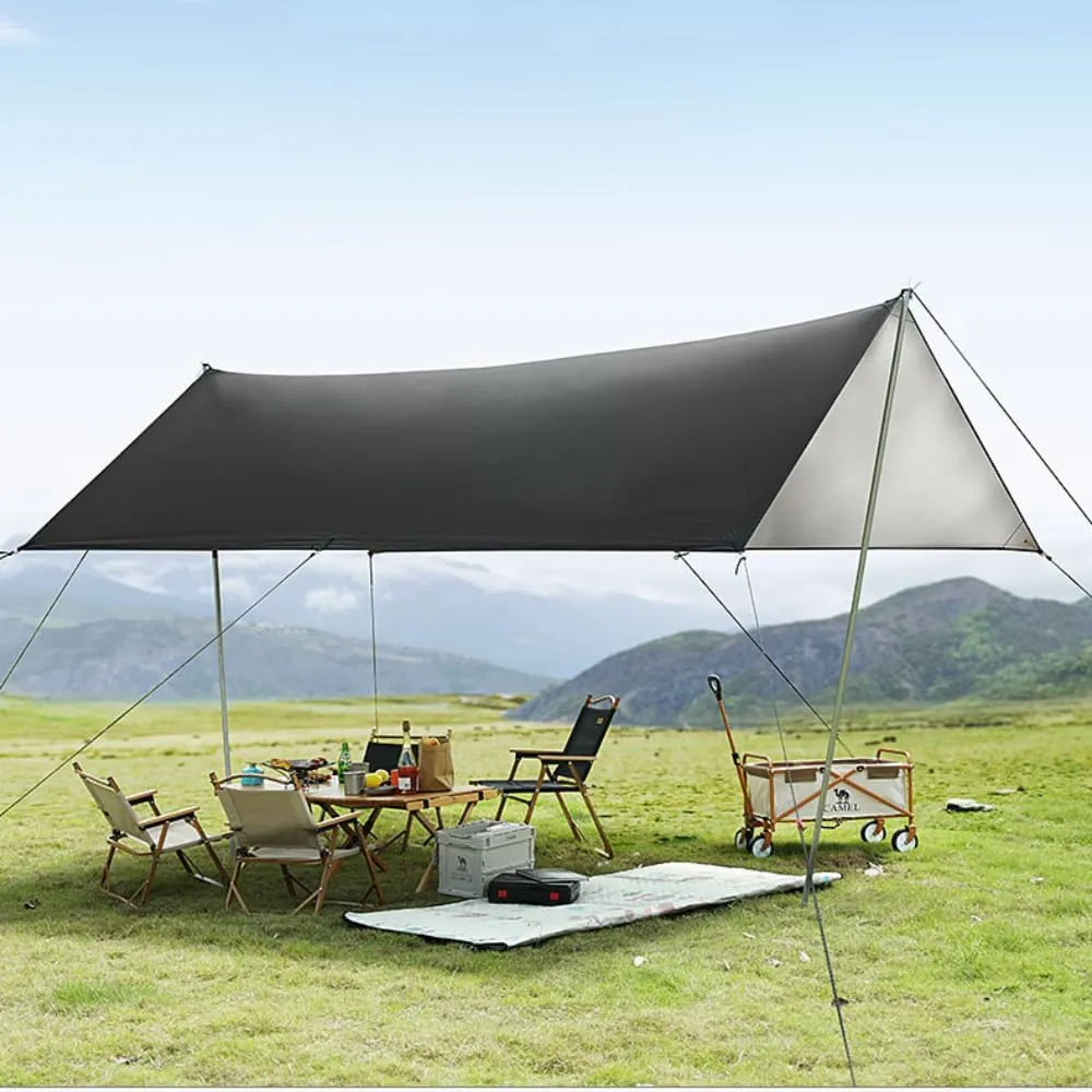 Camping Tarp, Large Camping Tent Tarp Outdoor Waterproof Flame Retardant Hammock Rain Fly Backpacking Tent Tarp Shelter for Hiking Travel Picnic, Lightweight and UV Resistant (Khaki)