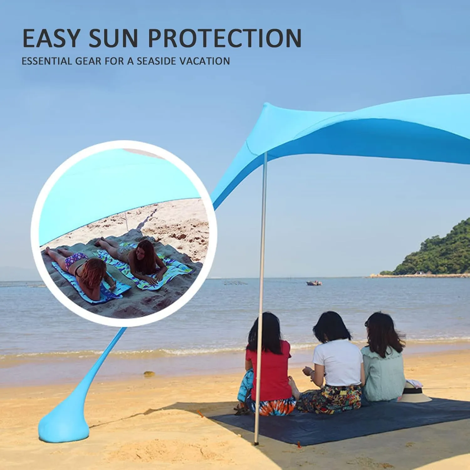 Camping Tarp Sun Shelter, Outdoor Canopy Portable Sunshade, with 2 Aluminum Poles, 4 Pole Anchors, Sand Shovel Carrying Bag, for Hiking Fishing Picnic Travel,Fish Print