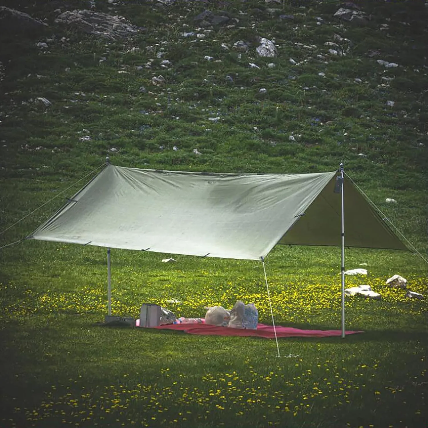 Camping Tarp Waterproof, Portable Hammock Rain Fly, Ultralight Survival Shelter with Silver Coating, for Backpacking Hiking Travel and Outdoor Adventure