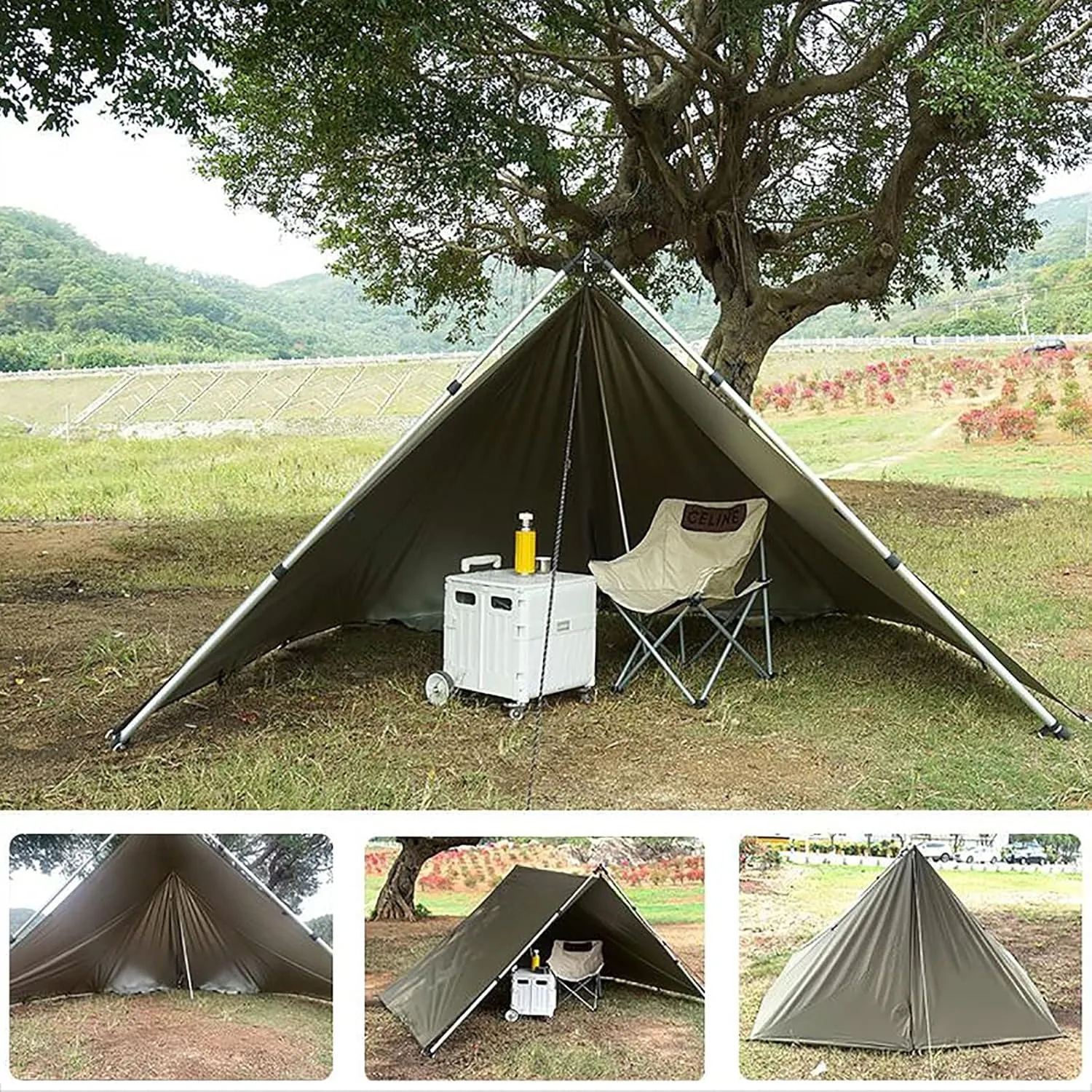 Camping Tarp Waterproof, Portable Hammock Rain Fly, Ultralight Survival Shelter with Silver Coating, for Backpacking Hiking Travel and Outdoor Adventure