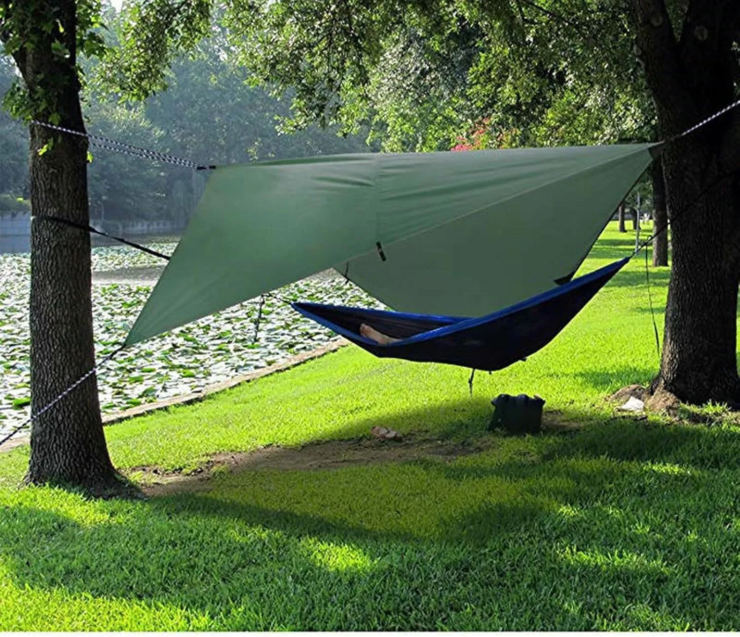 Camping Tarp,Rhombus Waterproof Tarp Tent Shade Outdoor Camping Hammock Rain Fly UV Garden Awning Canopy Sunshade Ultralight 360x290cm (Color : Grey, Size : 360x290cm)