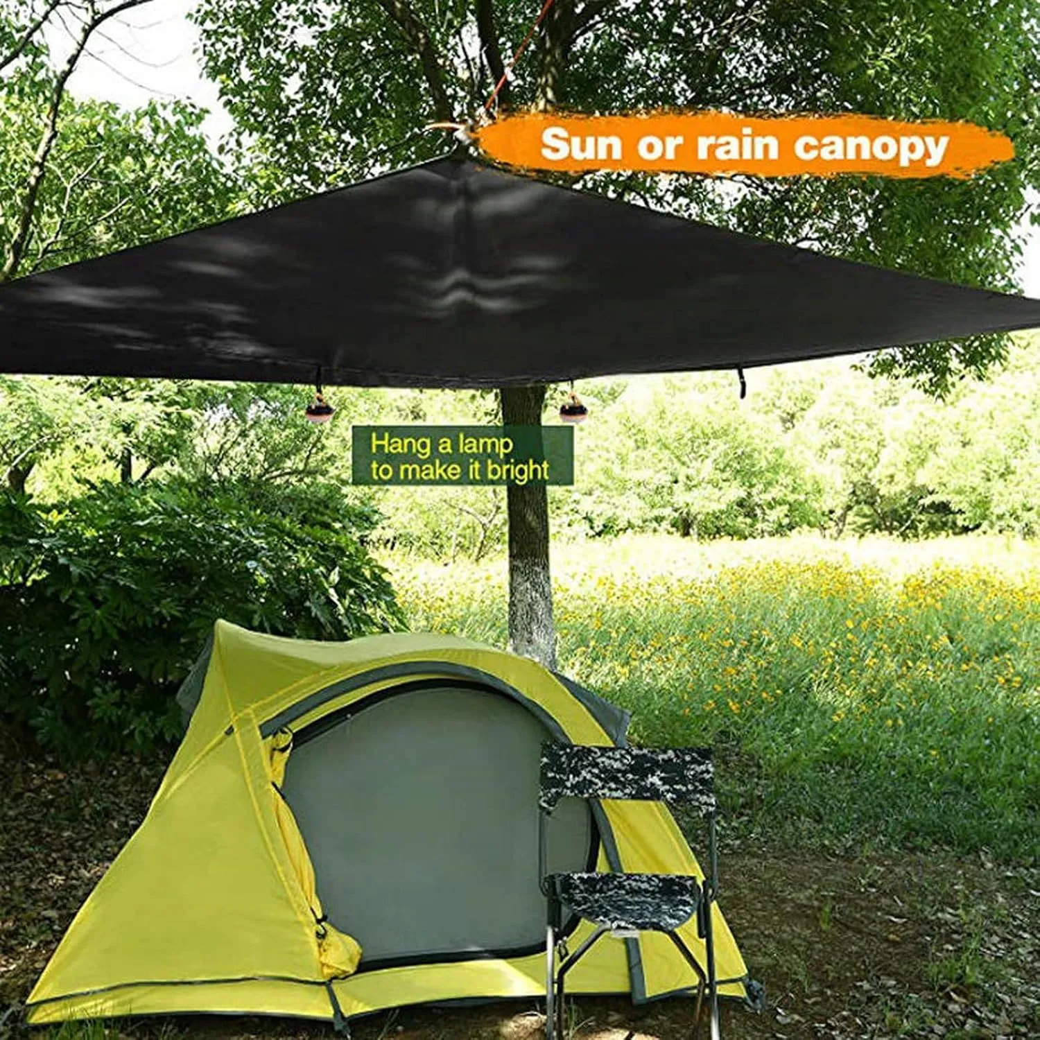 Camping Tarp,Rhombus Waterproof Tarp Tent Shade Outdoor Camping Hammock Rain Fly UV Garden Awning Canopy Sunshade Ultralight 360x290cm (Color : Grey, Size : 360x290cm)
