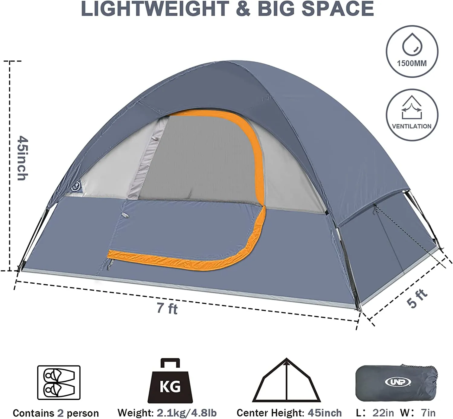 Camping Tent 2 Person, Waterproof Windproof Tent with Rainfly Easy Set up