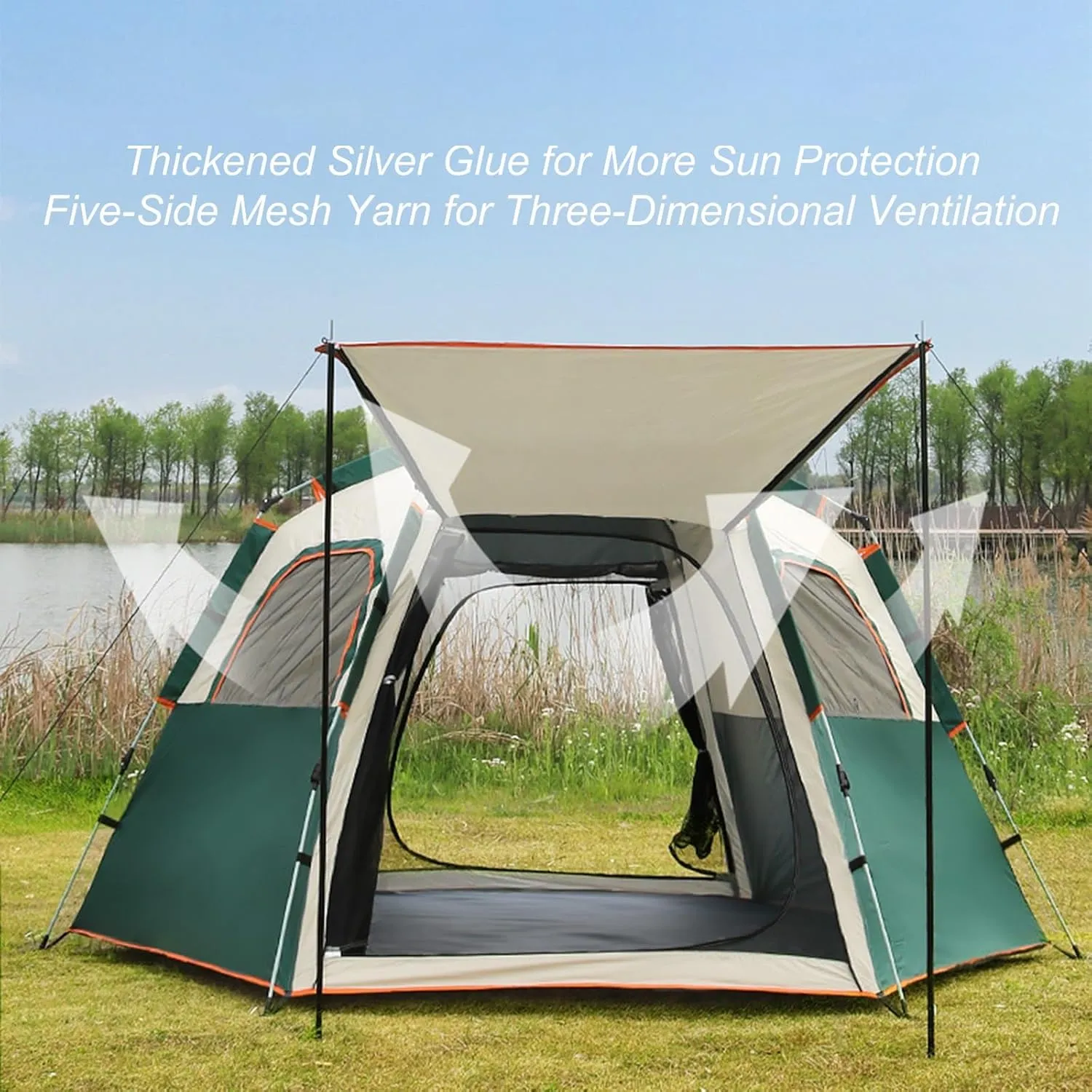 Camping Tent 3-4/5-8 Person Outdoor Folding Automatic Instant Pop Up Tent Thickened Hexagonal Tent Stormproof Rainproof Portable Family Camping Tent