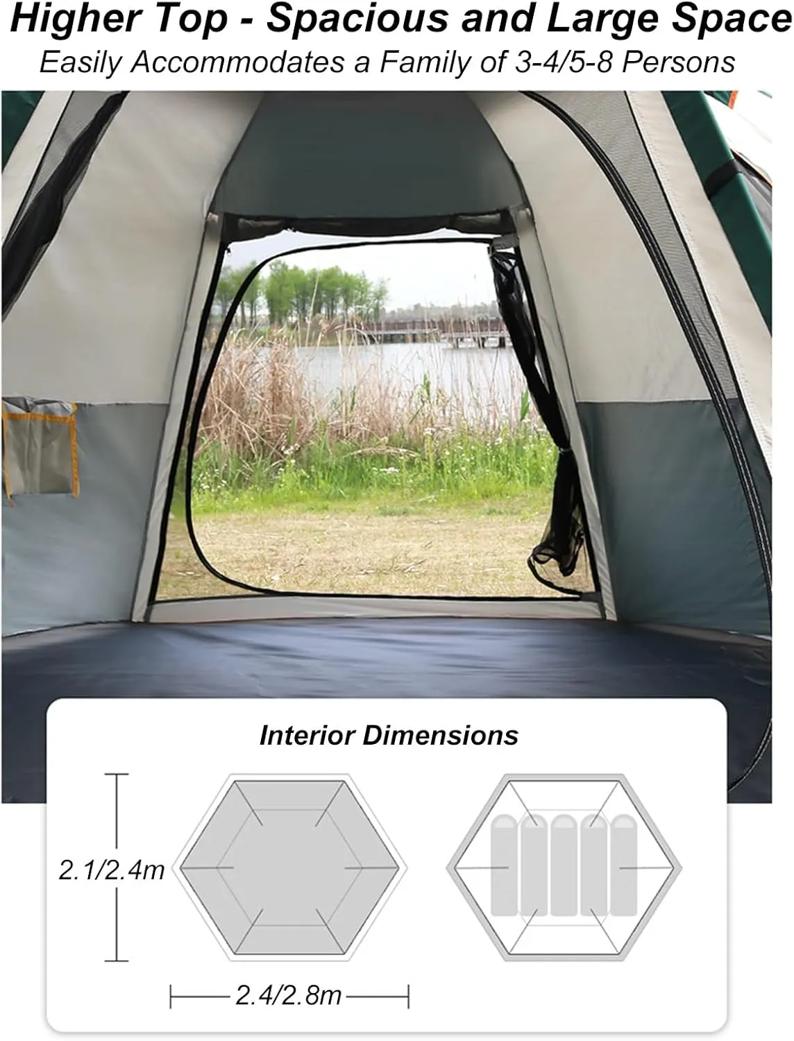 Camping Tent 3-4/5-8 Person Outdoor Folding Automatic Instant Pop Up Tent Thickened Hexagonal Tent Stormproof Rainproof Portable Family Camping Tent