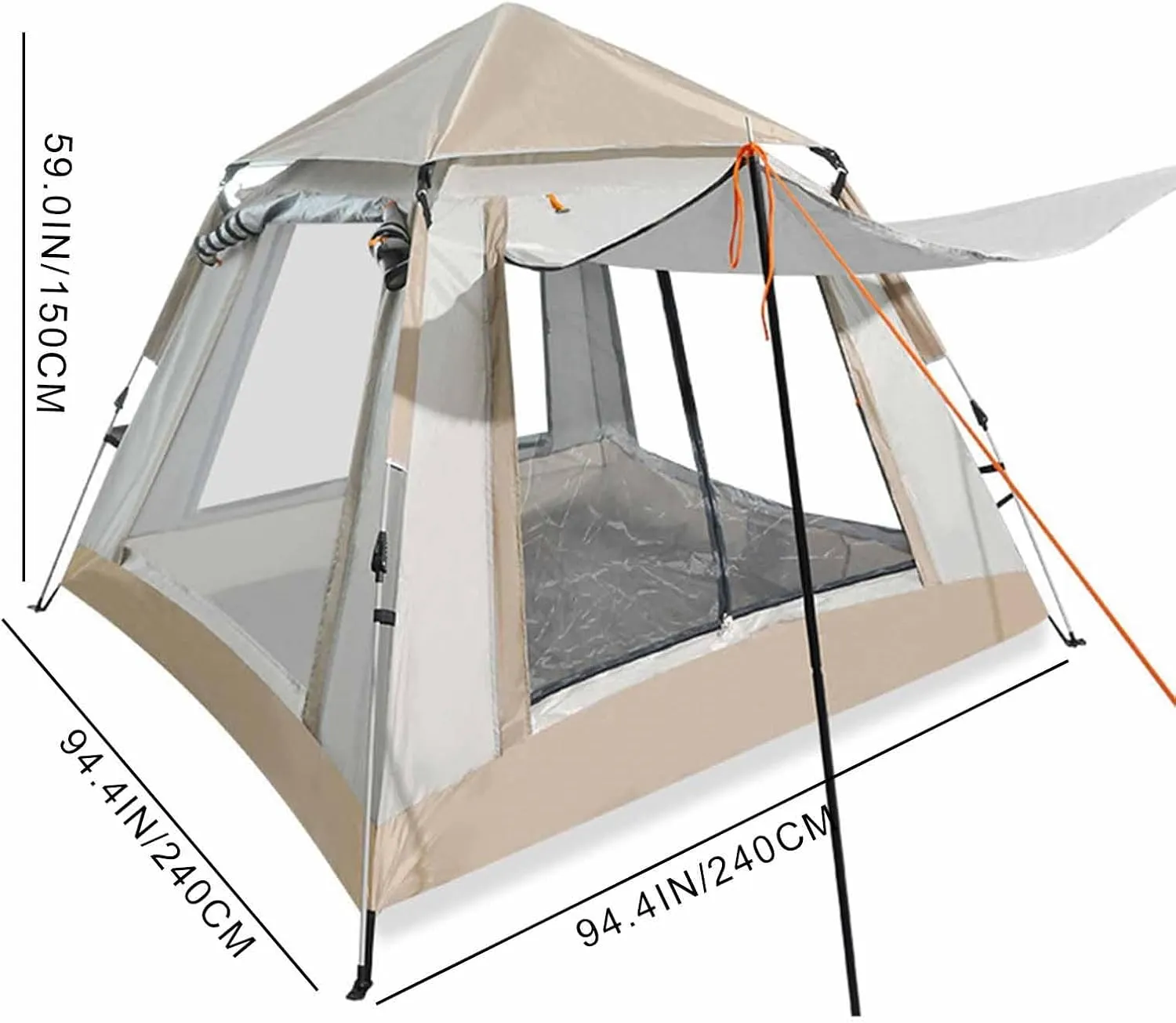 Camping Tent, Compact Portable Pop Up Tent, Family Tent with Carry Bag, Quad Side Wind 2 Doors   4 Screens for Camping, Parking, Picnic, Outdoor Gear ( Size : 94.4x94.4x61.0 inches/240x240x155 cm )