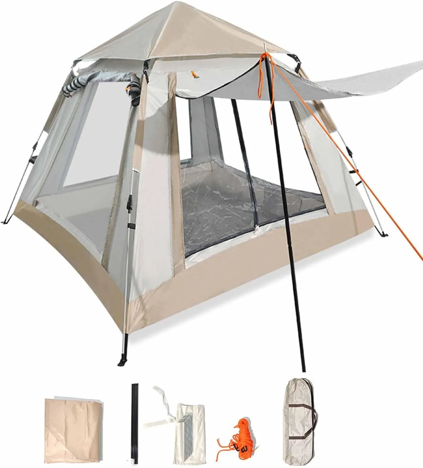 Camping Tent, Compact Portable Pop Up Tent, Family Tent with Carry Bag, Quad Side Wind 2 Doors   4 Screens for Camping, Parking, Picnic, Outdoor Gear ( Size : 94.4x94.4x61.0 inches/240x240x155 cm )
