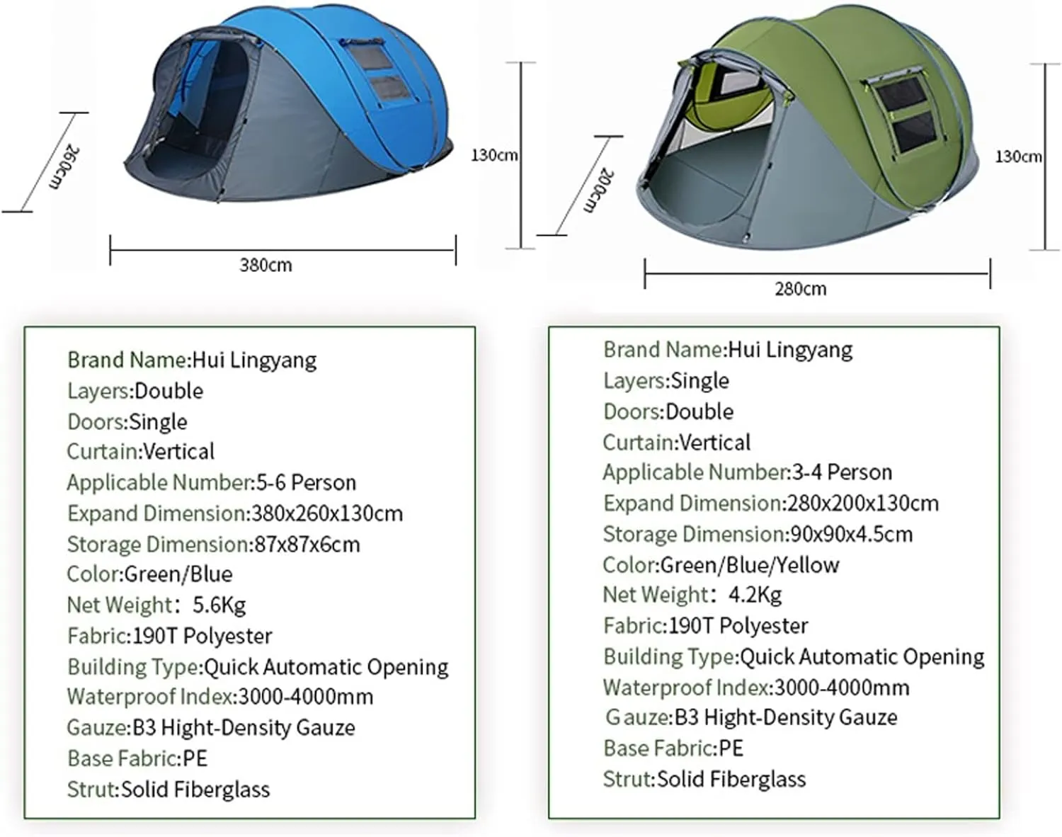 Camping Tent Throw Pop Up Tent 4-6 Person Outdoor Automatic Tents Double Layers Large Family Tent Waterproof Camping Hiking Tent