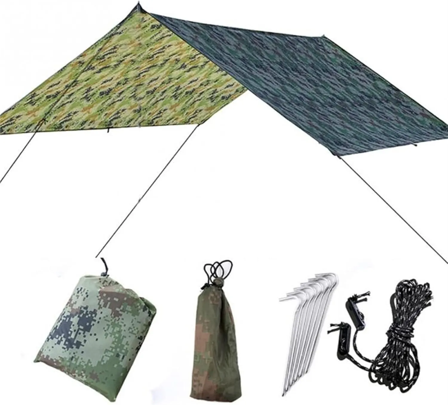 Camping Tent Waterproof Tent Tarpaulin Outdoor Camping Hammock Rainproof Garden Awning Awning Camping BBQ Tent Tarpaulin Shade (Green One Size)