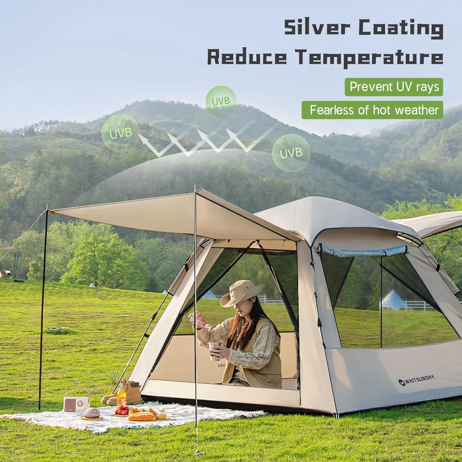 Camping Tent with Instant Setup, Waterproof Tent, 1-2 Person Easy Quick Setup Dome Family Tents for Camping