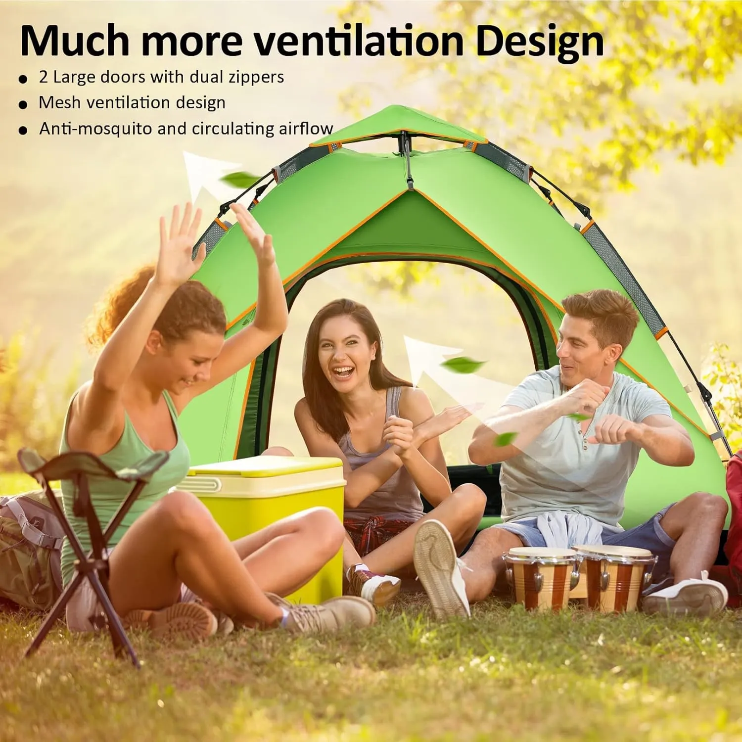 Camping Tents for 3-4 Person Waterproof, Pop Up Instant Family Tent with Windproof Ropes Anti-UV, Ultralight Blackout Lightweight Tent