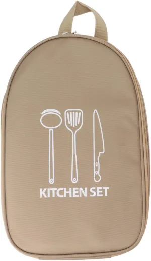 Camping Travel Cooking Utensils Bag, Travel Portable Cookware Pouch Bag with Handle for BBQ Camp Cookware Kitchen Kit(Khaki)