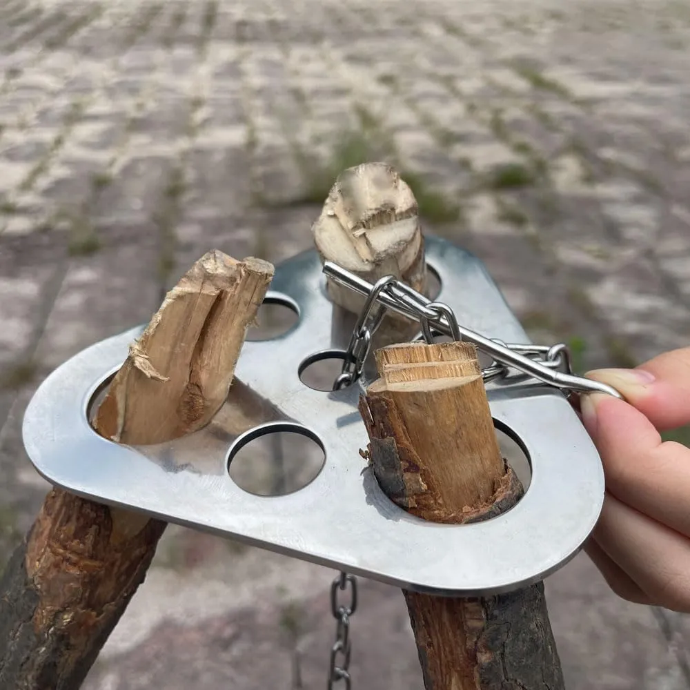 Camping Tripod Board，Turn Branches into Campfire Tripod ，Stainless Steel Campfire Support Plate with Adjustable Chain，for Hanging Cookware,Portable Camping Gear (Plus)