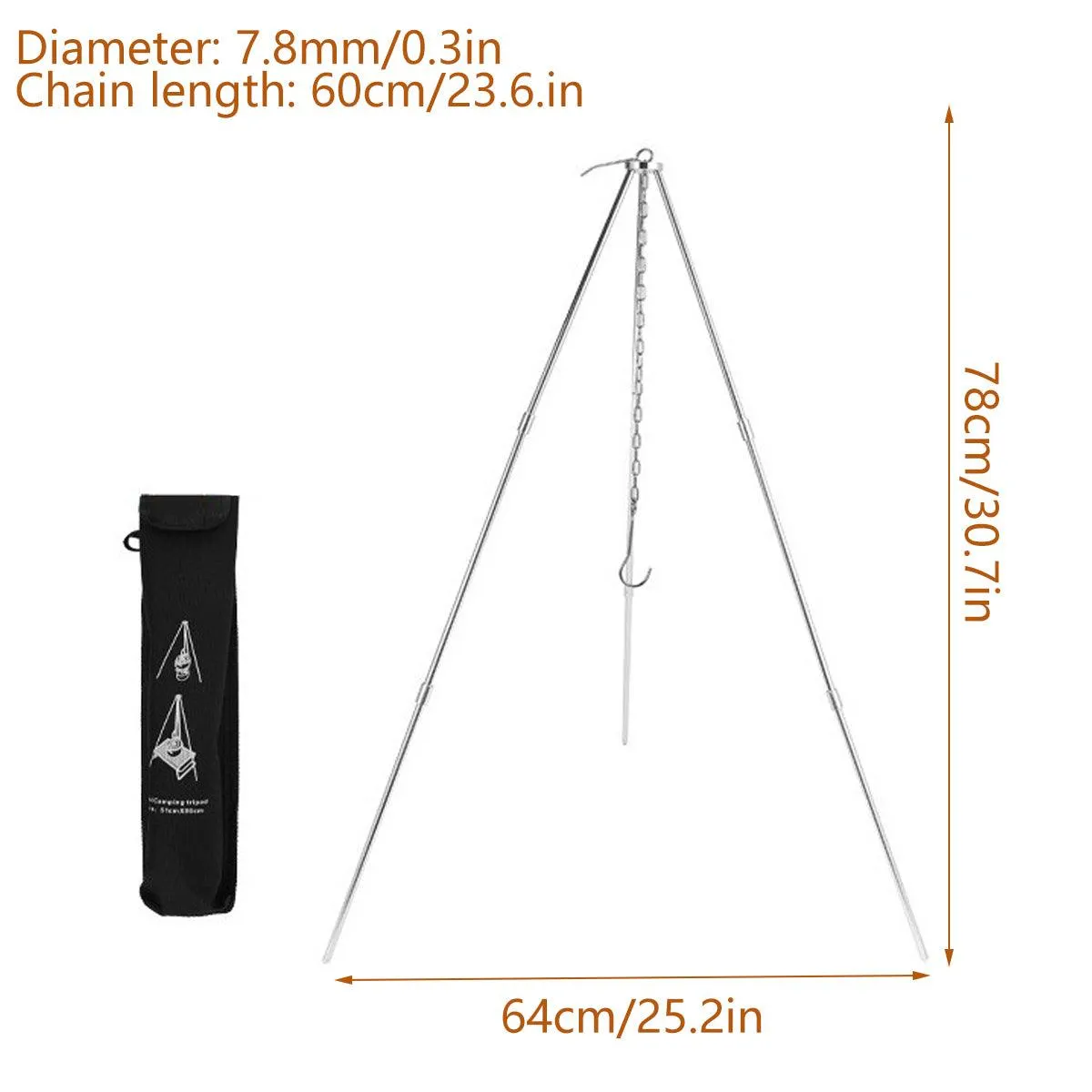 Camping Tripod Outdoor Cooking Pot Cast Iron Fire Grill Oven for Picnic Campfire