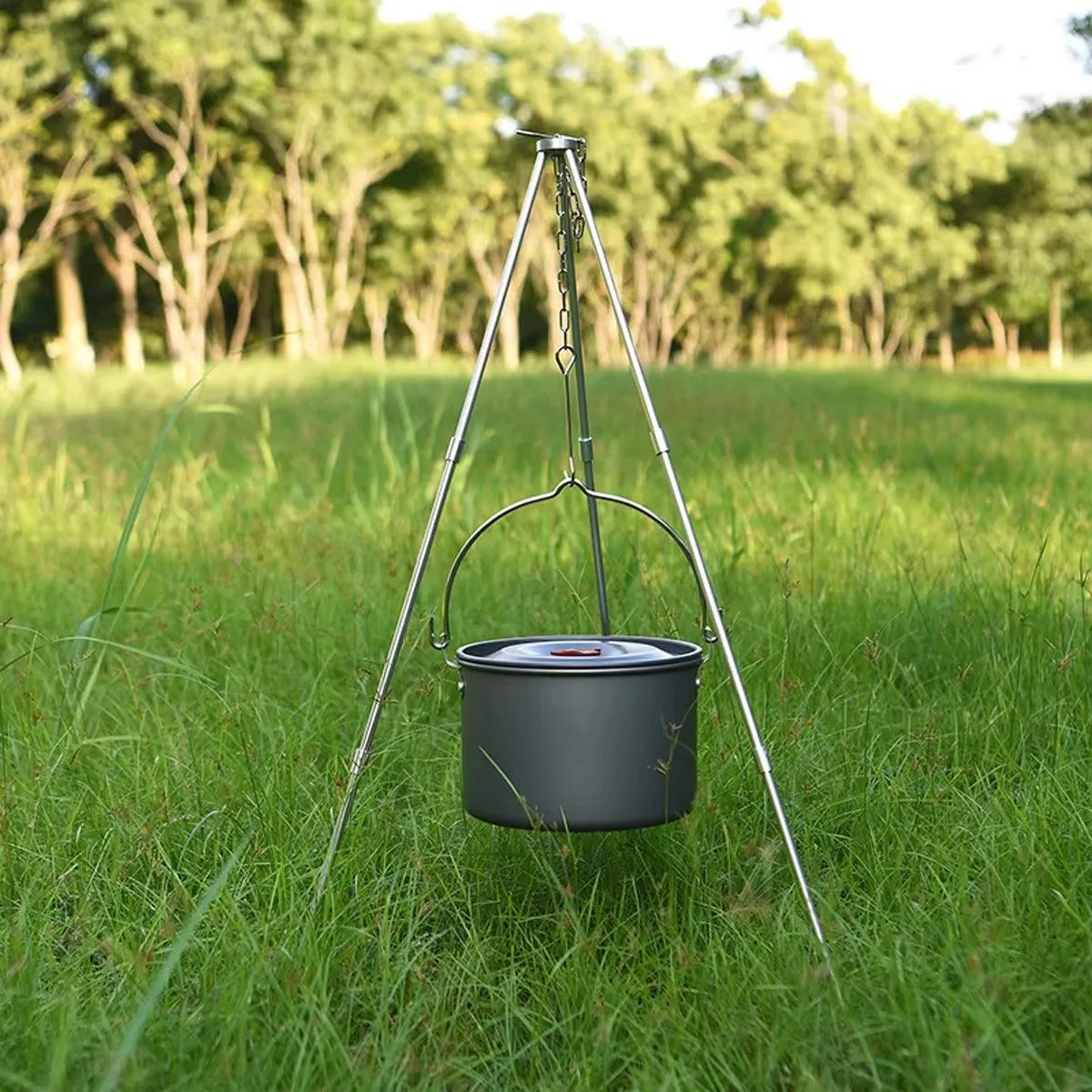 Camping Tripod Outdoor Cooking Pot Cast Iron Fire Grill Oven for Picnic Campfire