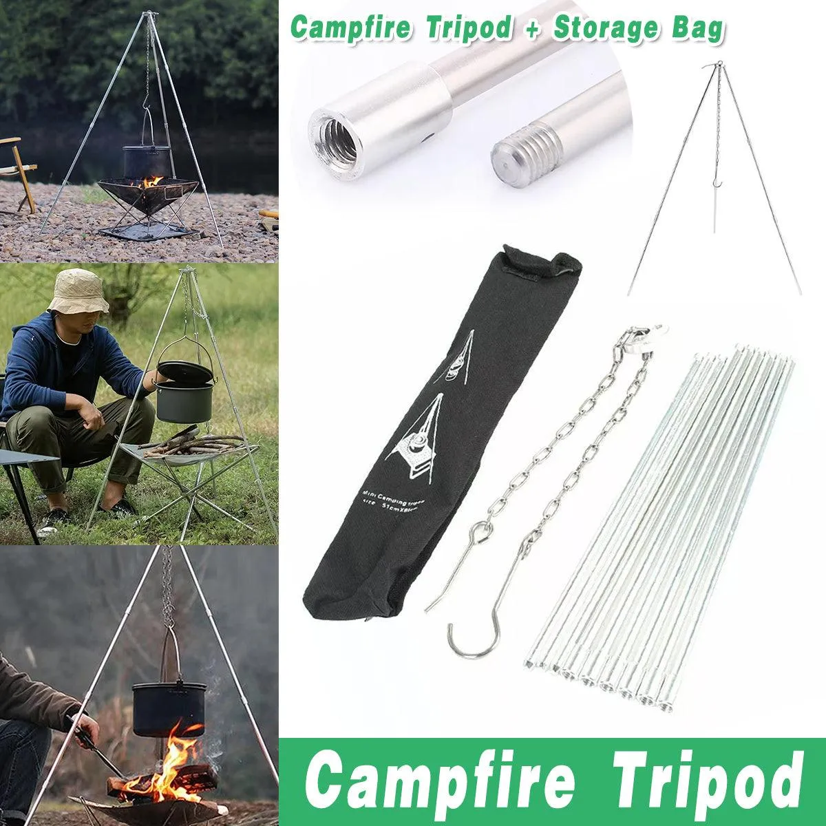 Camping Tripod Outdoor Cooking Pot Cast Iron Fire Grill Oven for Picnic Campfire
