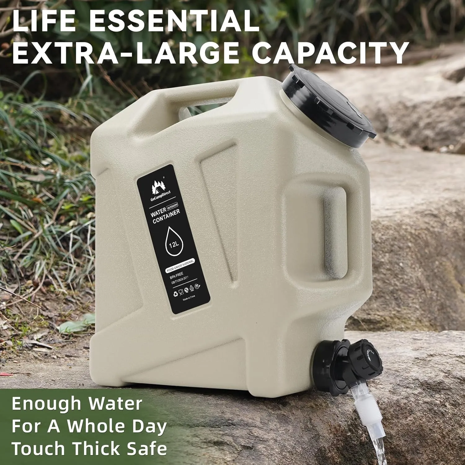 Camping Water Container - 3.2 Gallan Water Jug with Spigot | Portable Water Tank for Outdoor Hiking Picnic Supplies-Grey