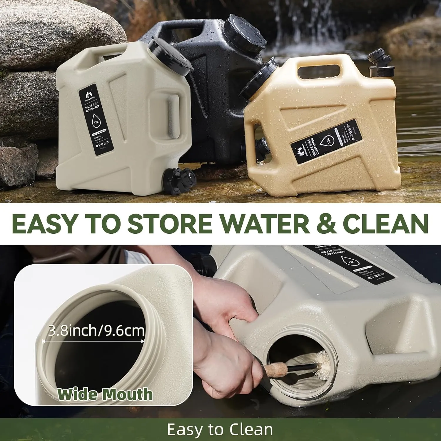 Camping Water Container - 3.2 Gallan Water Jug with Spigot | Portable Water Tank for Outdoor Hiking Picnic Supplies-Grey