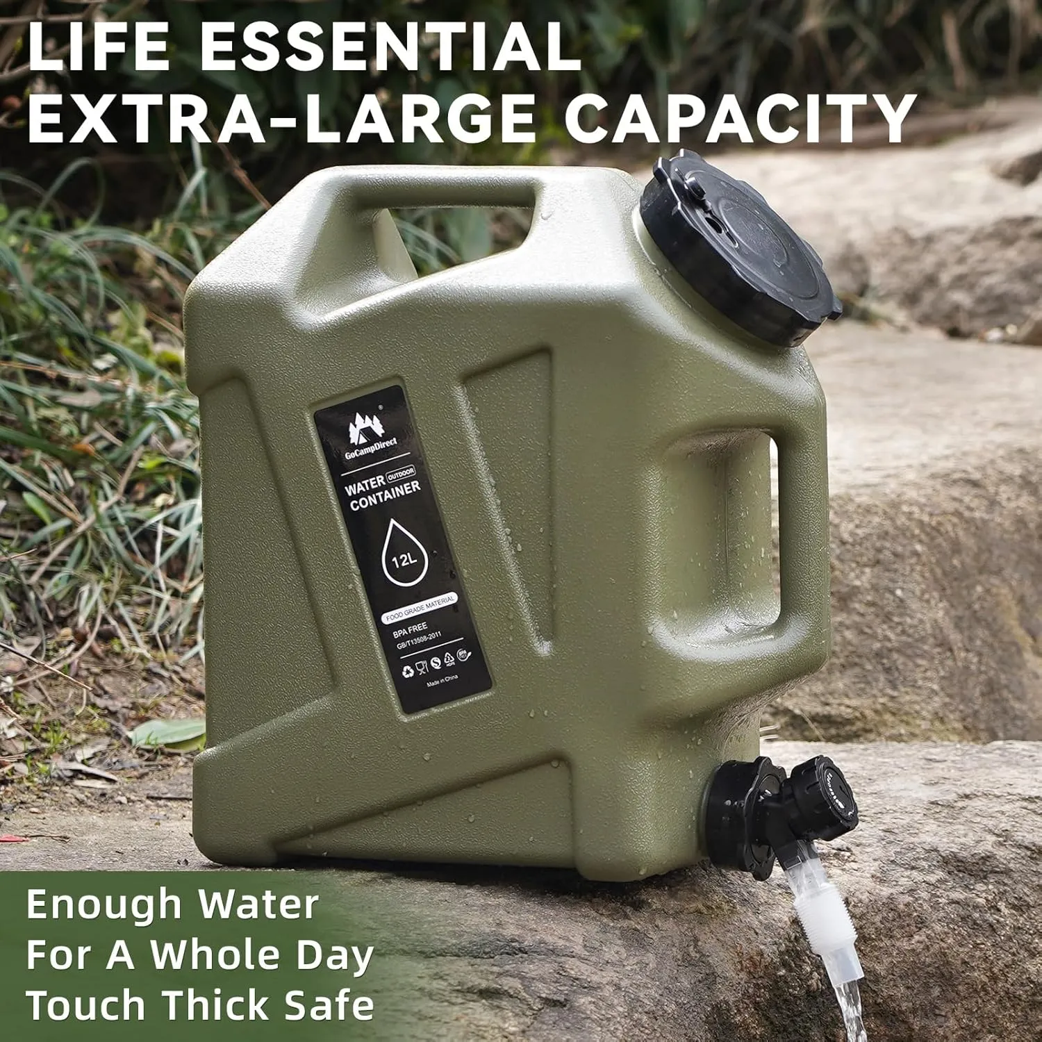 Camping Water Jug - 3.2 Gallan Water Container with Spigot | Portable Water Tank for Outdoor Hiking Picnic Supplies-Green