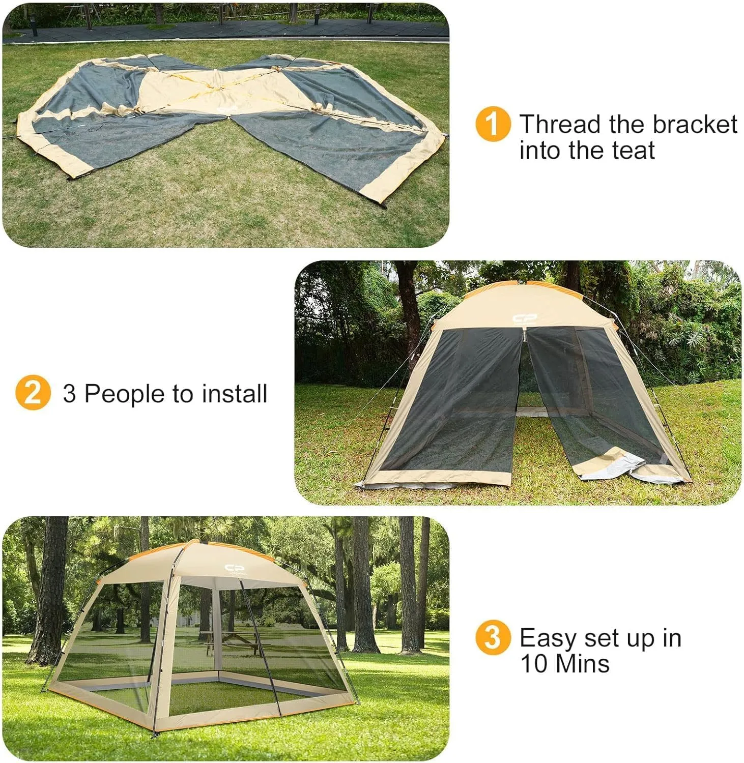 CAMPROS CP Screen House Room with 1 Pc Removal Wind/Sun Panel Canopy Tent Camping Tent Screen Shelter Gazebos for Patios Outdoor Camping Activities, 10'X10'X86in(H) - Beige