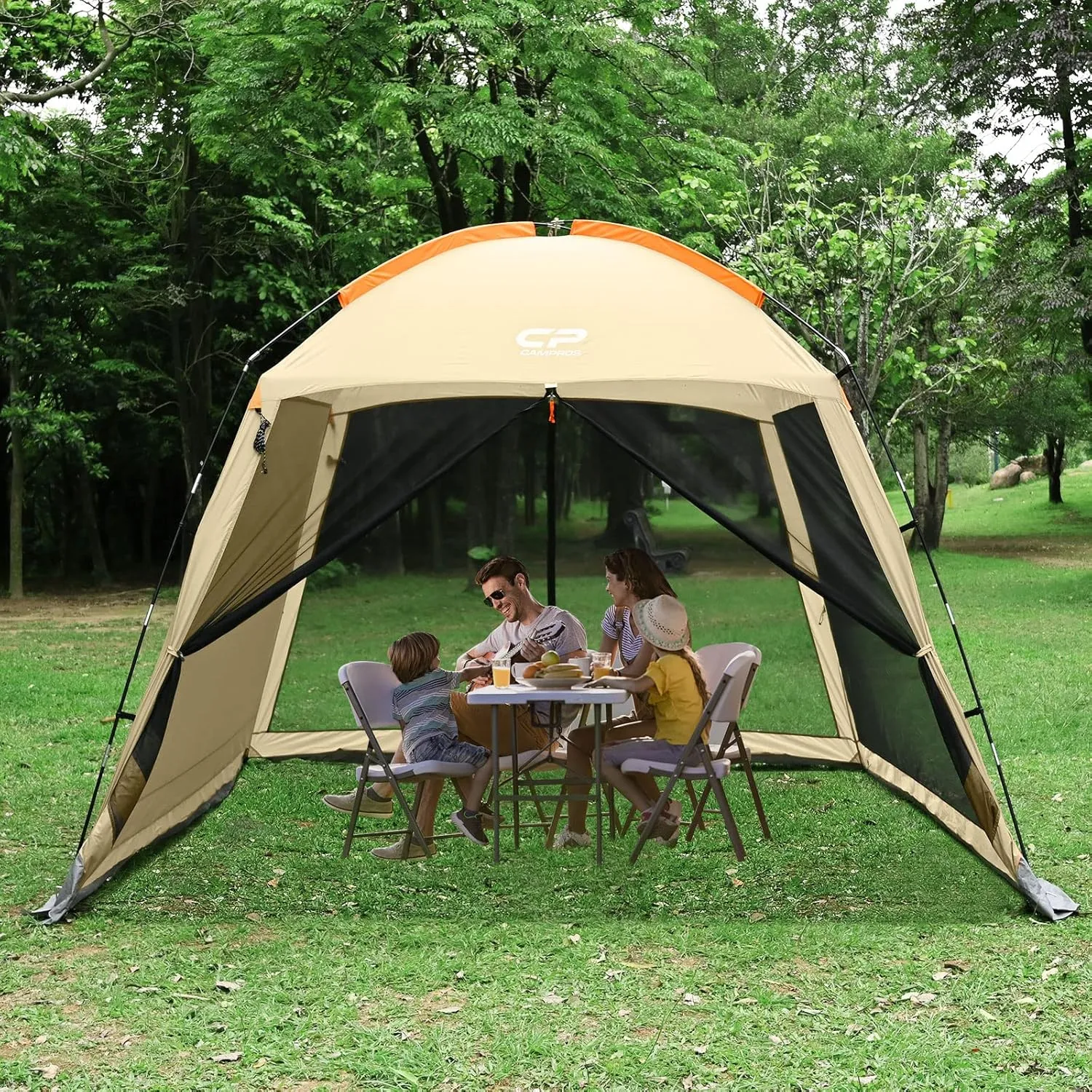 CAMPROS CP Screen House Room with 1 Pc Removal Wind/Sun Panel Canopy Tent Camping Tent Screen Shelter Gazebos for Patios Outdoor Camping Activities, 10'X10'X86in(H) - Beige