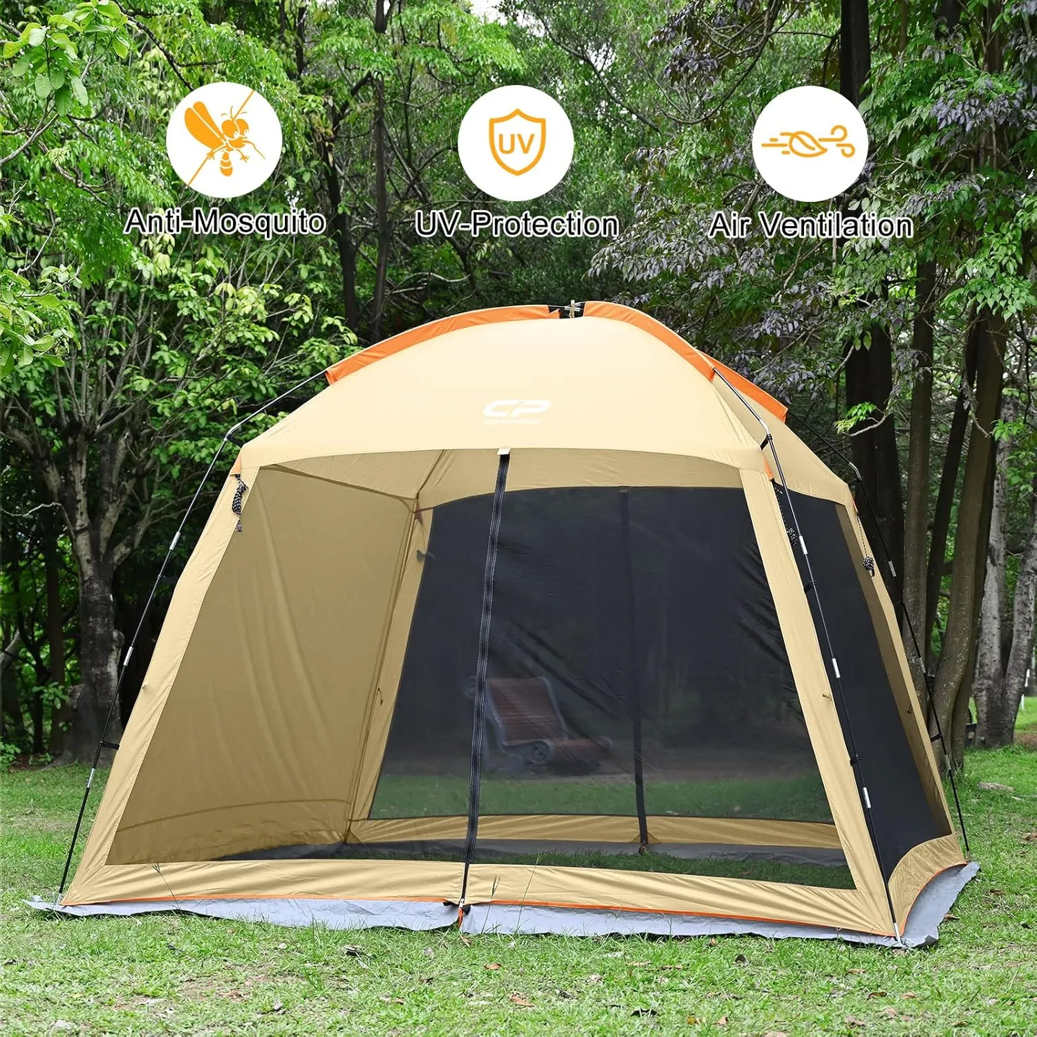 CAMPROS CP Screen House Room with 1 Pc Removal Wind/Sun Panel Canopy Tent Camping Tent Screen Shelter Gazebos for Patios Outdoor Camping Activities, 10'X10'X86in(H) - Beige