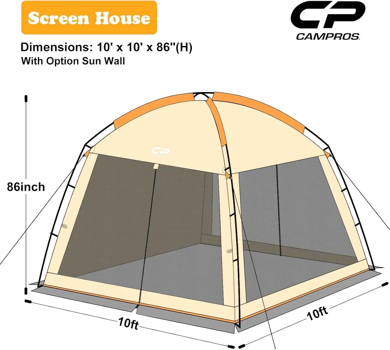 CAMPROS CP Screen House Room with 1 Pc Removal Wind/Sun Panel Canopy Tent Camping Tent Screen Shelter Gazebos for Patios Outdoor Camping Activities, 10'X10'X86in(H) - Beige