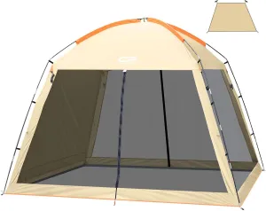CAMPROS CP Screen House Room with 1 Pc Removal Wind/Sun Panel Canopy Tent Camping Tent Screen Shelter Gazebos for Patios Outdoor Camping Activities, 10'X10'X86in(H) - Beige
