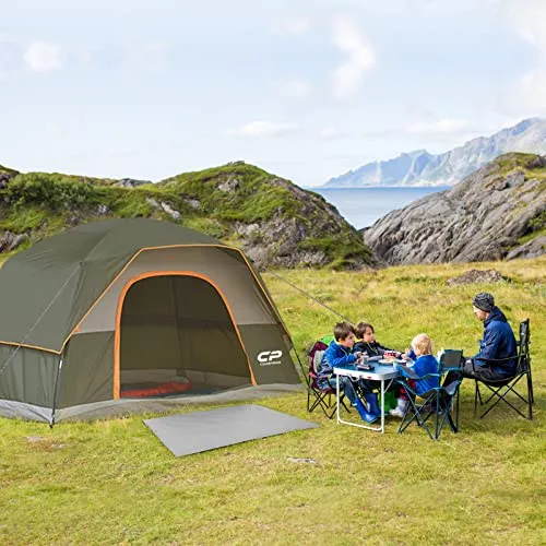 CAMPROS CP Tent 8 Person Camping-Tents, Waterproof Windproof Family Dome Tent with Top Rainfly, Large Mesh Windows, Double Layer, Easy Set Up, Portable with Carry Bag - Olive