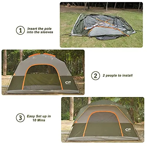 CAMPROS CP Tent 8 Person Camping-Tents, Waterproof Windproof Family Dome Tent with Top Rainfly, Large Mesh Windows, Double Layer, Easy Set Up, Portable with Carry Bag - Olive