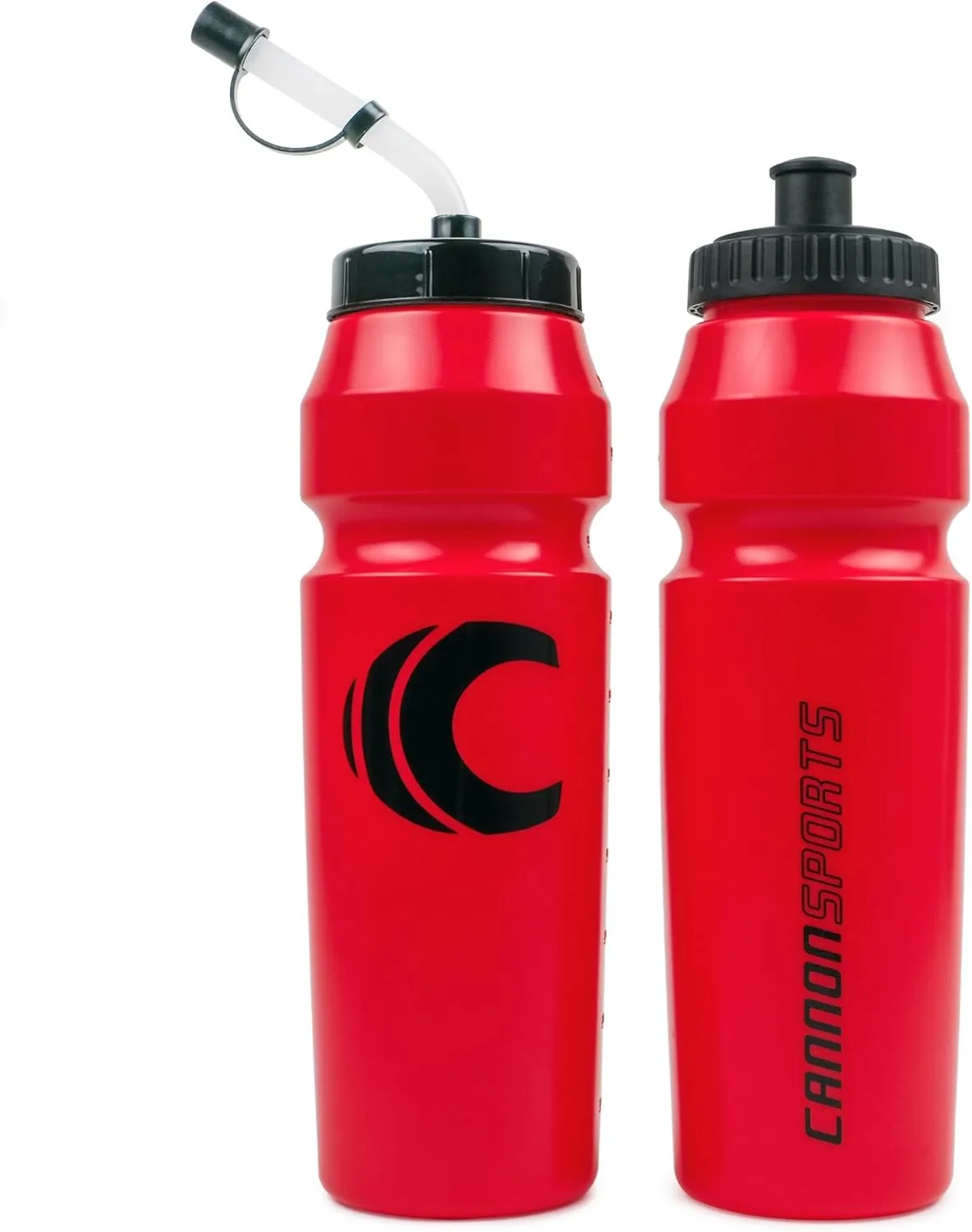 Cannon Sports 1 Liter Sports Water Bottle, BPA-Free, 34 Oz Capacity, Large Mouth, 2 lids (Straw and Squeeze), Great For Helmet Sports Such As Hockey, Lacrosse, Football, Boxing (2 Pack) (Red)