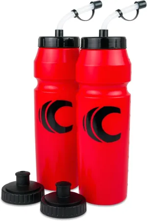Cannon Sports 1 Liter Sports Water Bottle, BPA-Free, 34 Oz Capacity, Large Mouth, 2 lids (Straw and Squeeze), Great For Helmet Sports Such As Hockey, Lacrosse, Football, Boxing (2 Pack) (Red)