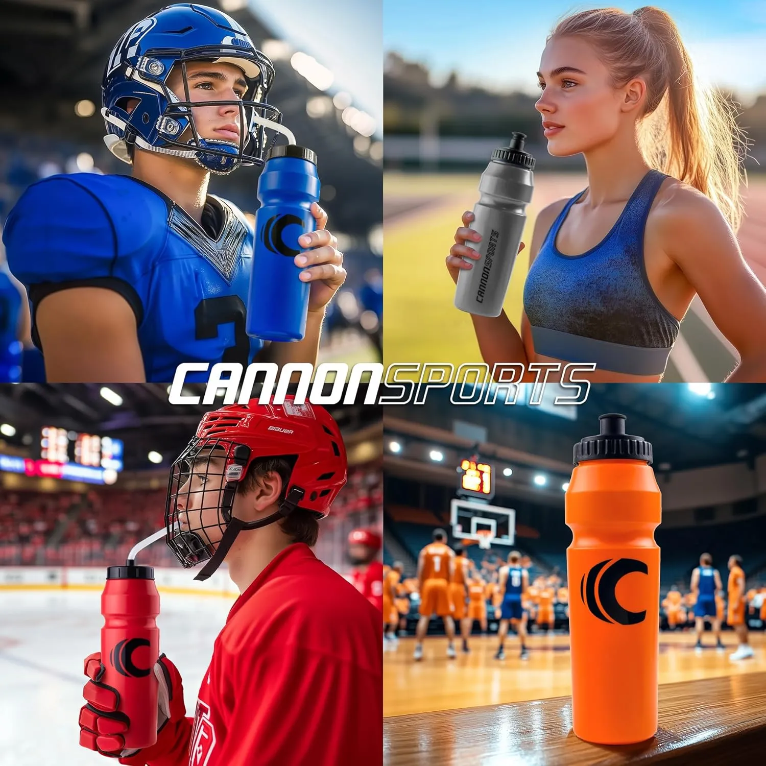 Cannon Sports 1 Liter Sports Water Bottle, BPA-Free, 34 Oz Capacity, Large Mouth, 2 lids (Straw and Squeeze), Great For Helmet Sports Such As Hockey, Lacrosse, Football, Boxing (2 Pack) (Red)