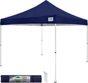 Canopy M Series Pro 2 10 x 10 Foot Lightweight Steel Frame Shade Tent with Rising Truss System, Pull Pin Sliders, and Roller Bag, Navy Blue