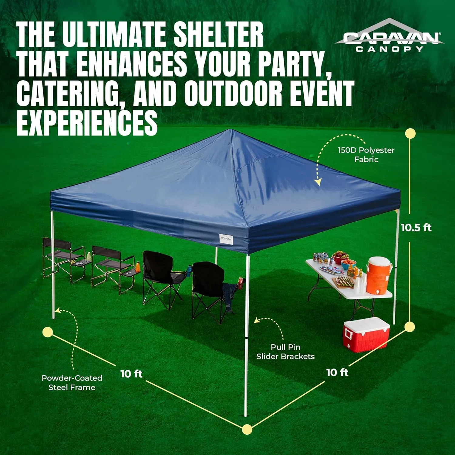 Canopy M Series Pro 2 10 x 10 Foot Lightweight Steel Frame Shade Tent with Rising Truss System, Pull Pin Sliders, and Roller Bag, Navy Blue